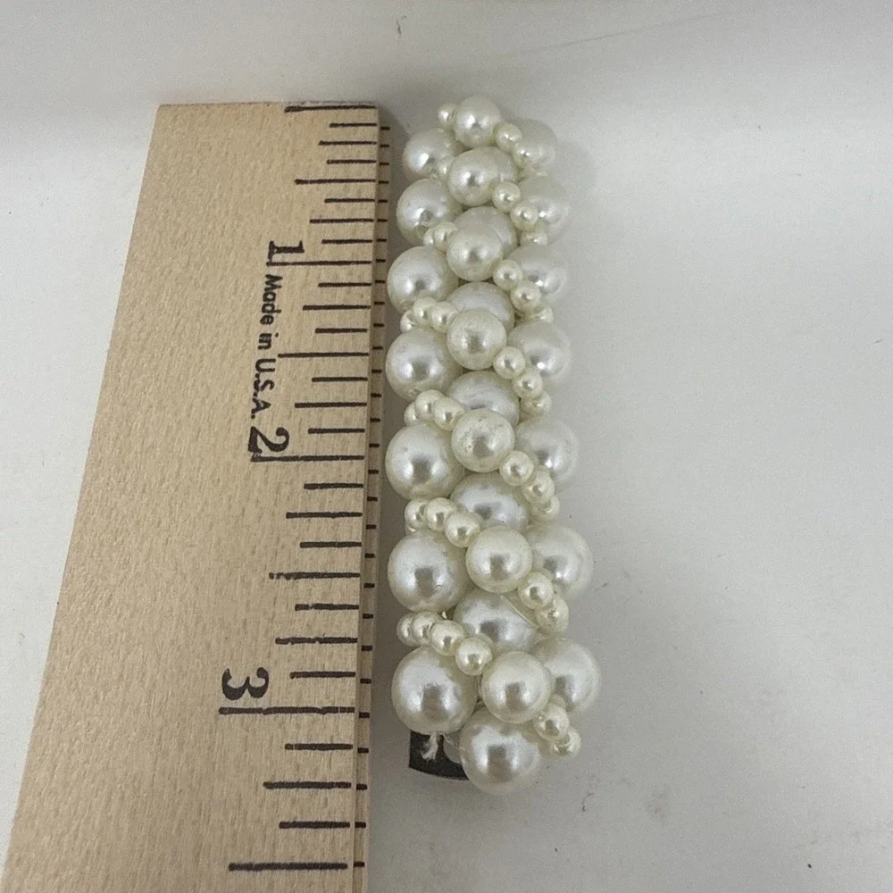 VTG Faux Pearl Cluster Barrette Hair Clip Bridal Formal Prom Beaded Wedding